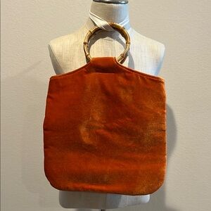 Bundle of Handbags: Orange Velvet, Pink Velvet and Rope with wooden handles